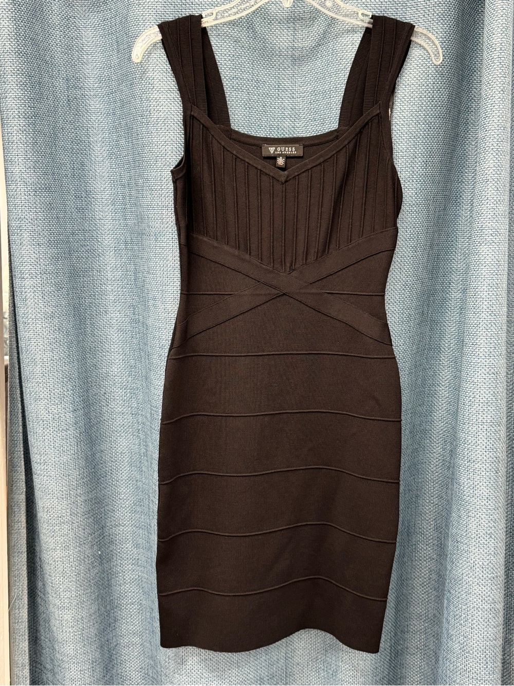 Guess Black Ribbed Bandage Mini Dress